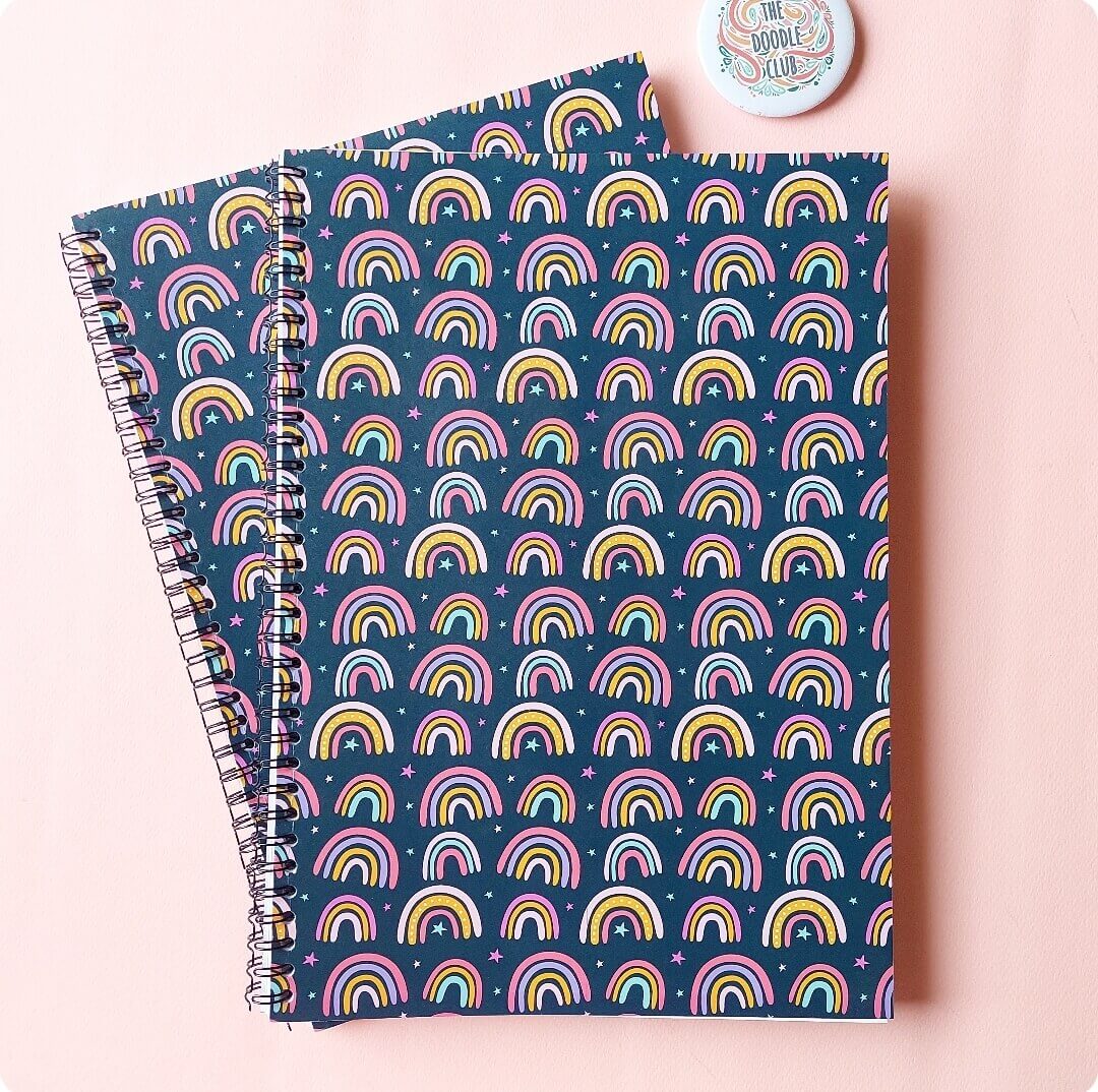 Rainbow Stars Navy A4 Spiral Notebook