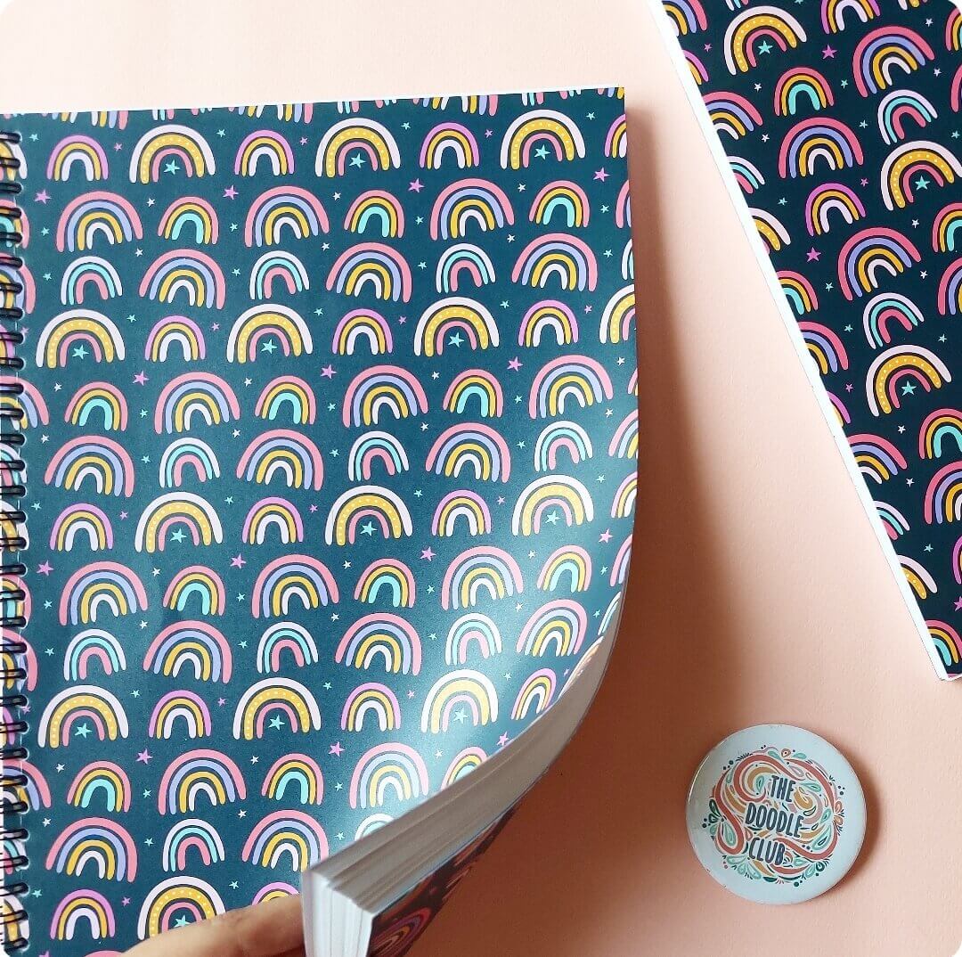 Rainbow Stars Navy A4 Spiral Notebook