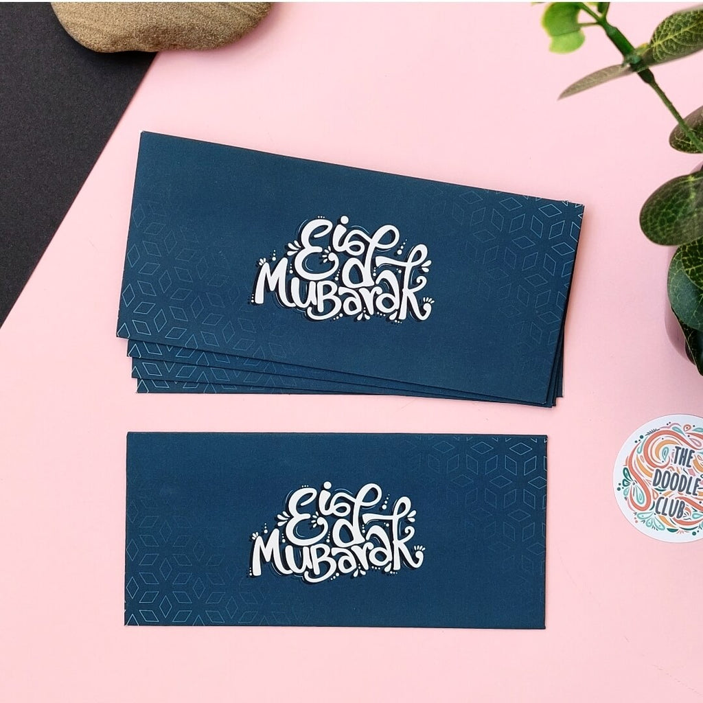 Navy White Eid Mubarak Envelopes