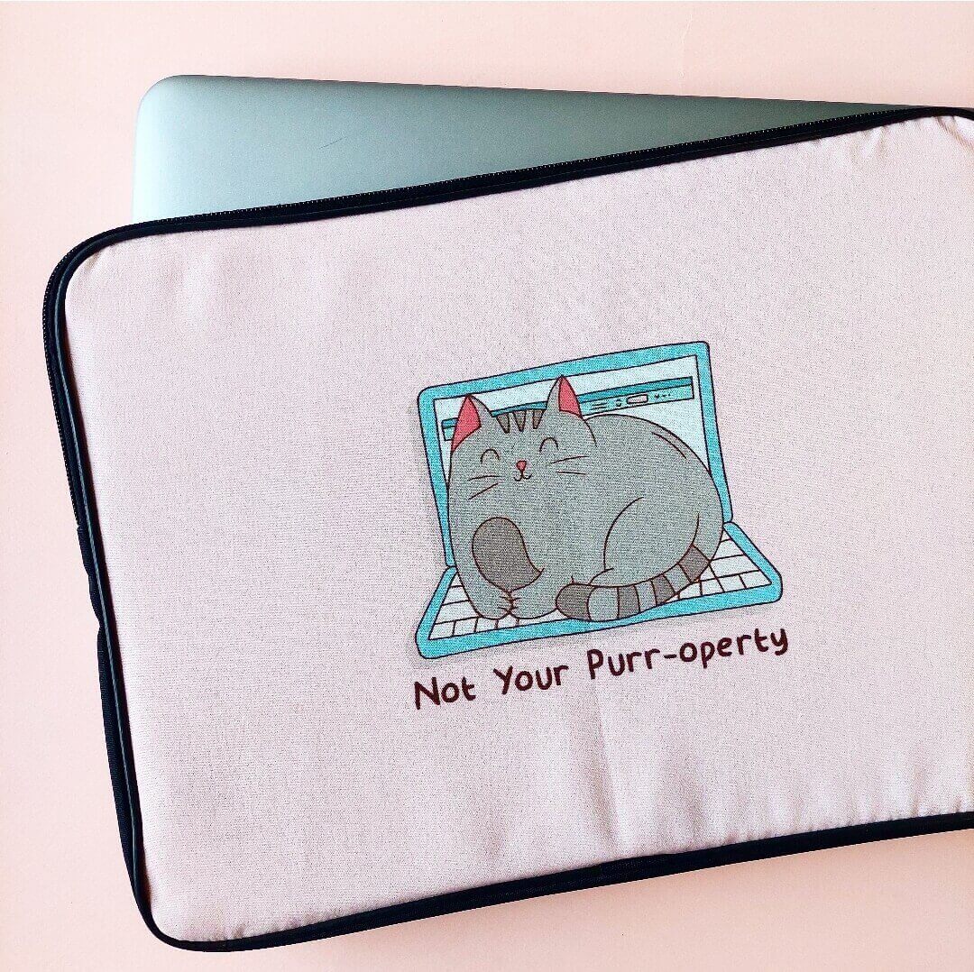 Not Your Purroperty Pastel Pink Laptop Sleeve