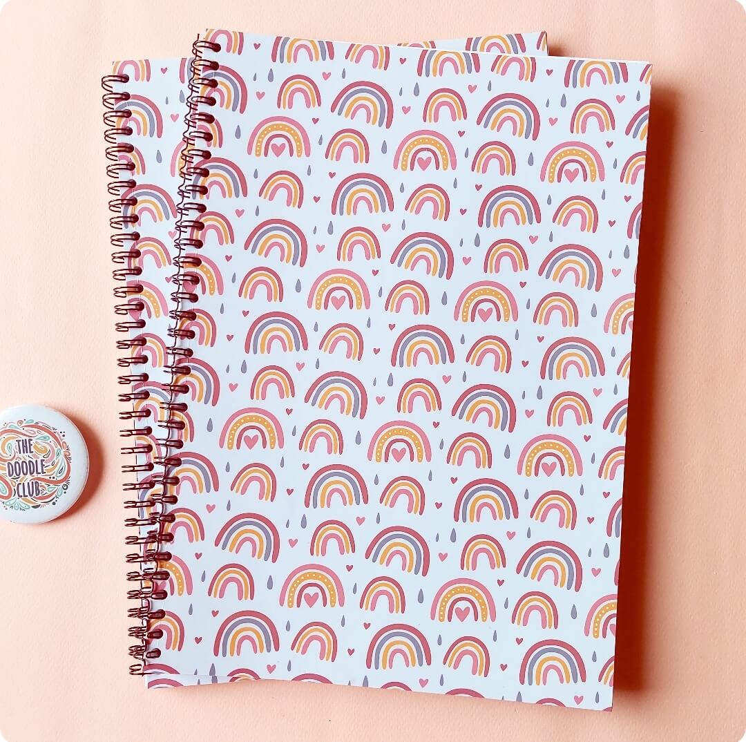 Boho Rainbow Offwhite A4 Spiral Notebook