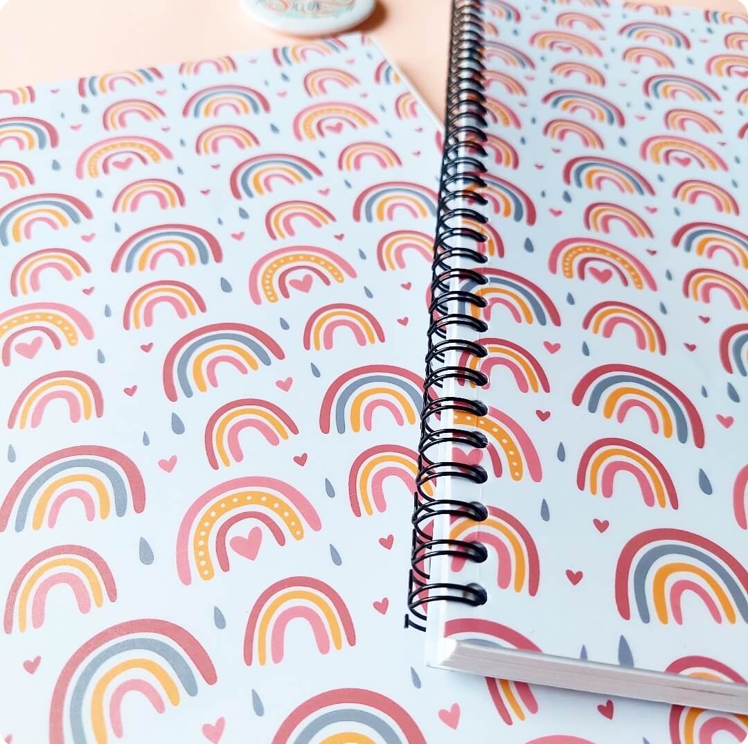 Boho Rainbow Offwhite A4 Spiral Notebook