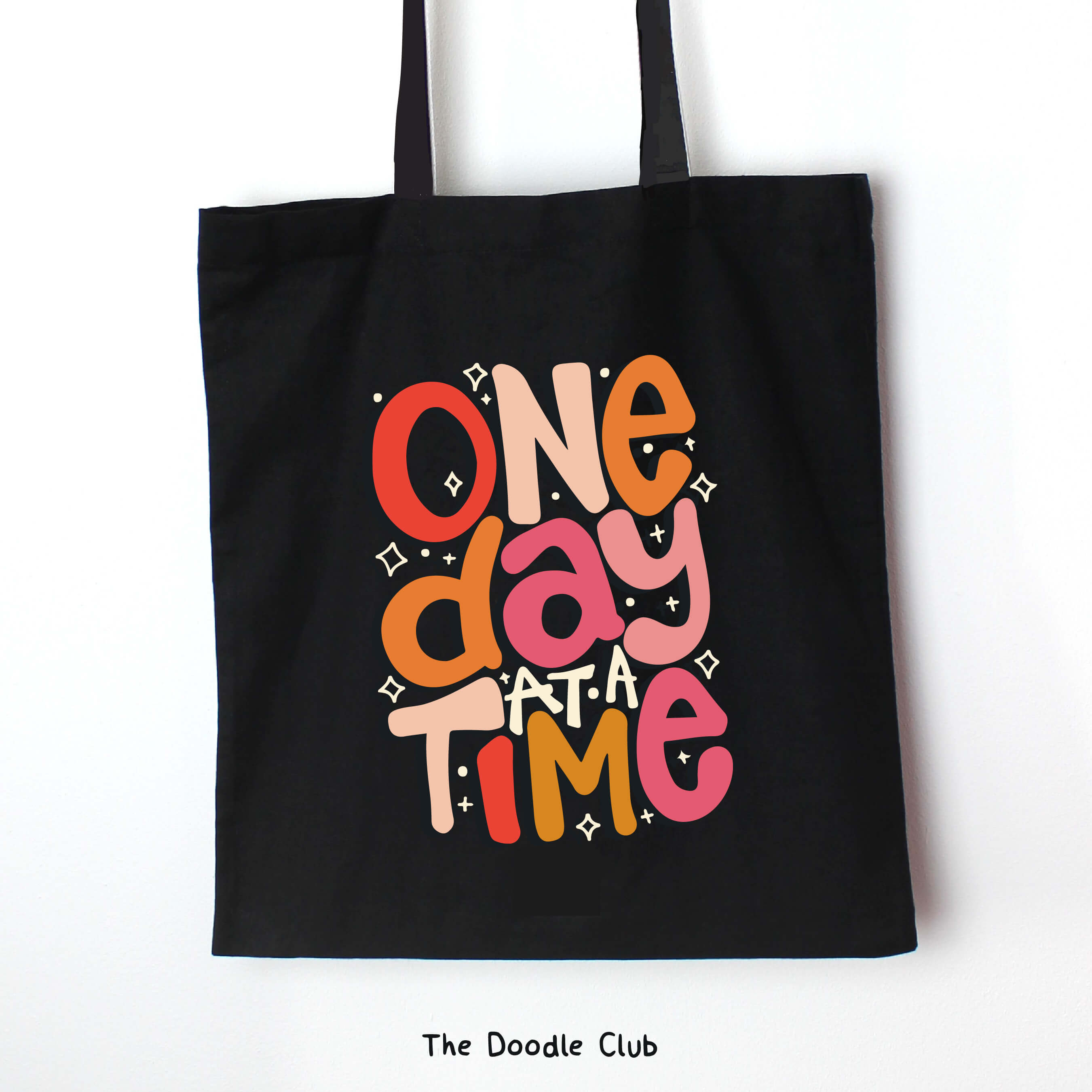 One Day at a Time Black Totebag