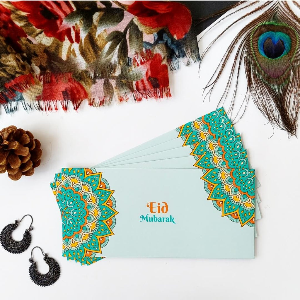 Ornate Mint Green Eid Mubarak Envelopes