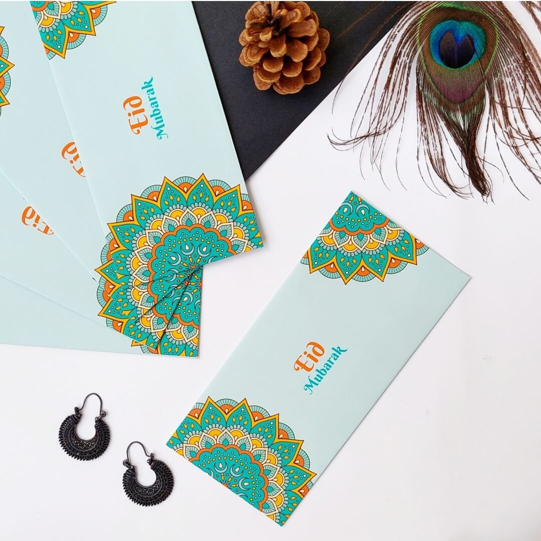 Ornate Mint Green Eid Mubarak Envelopes