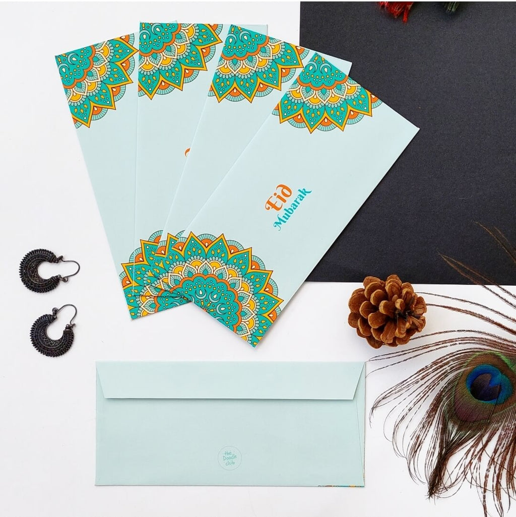 Ornate Mint Green Eid Mubarak Envelopes