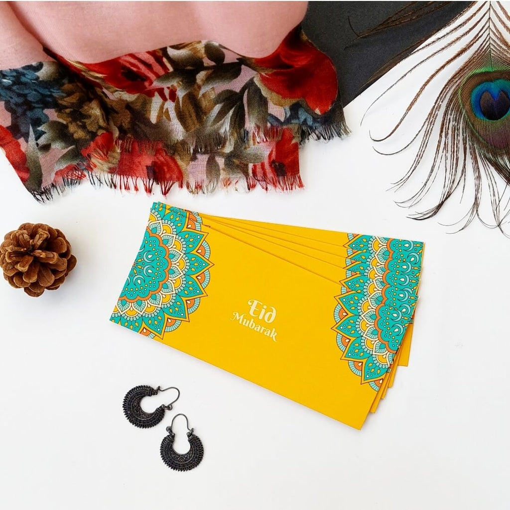Ornate Yellow Eid Mubarak Envelopes