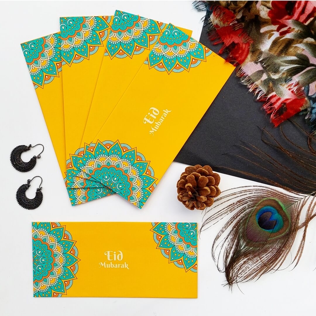 Ornate Yellow Eid Mubarak Envelopes