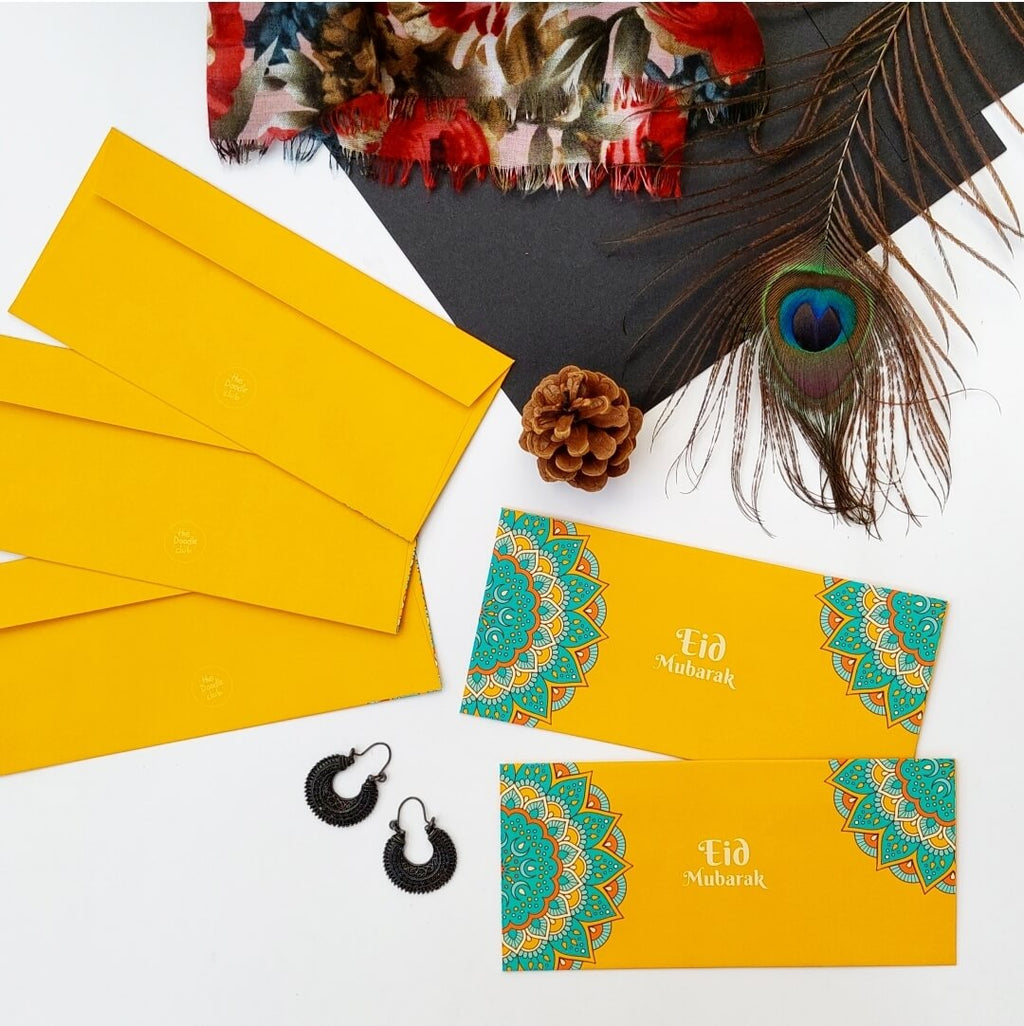 Ornate Yellow Eid Mubarak Envelopes