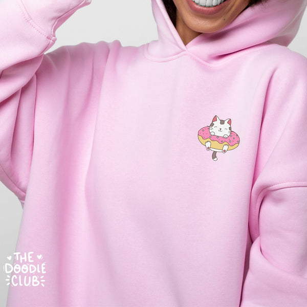 Cat Donut Pocket Print Pink Hoodie (Pre-paid)