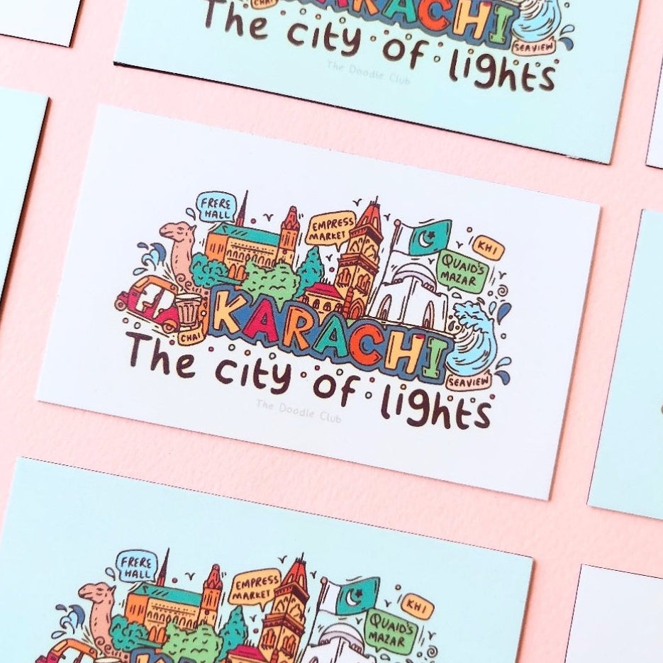 Karachi - The city of light Off White Doodle Fridge Magnet
