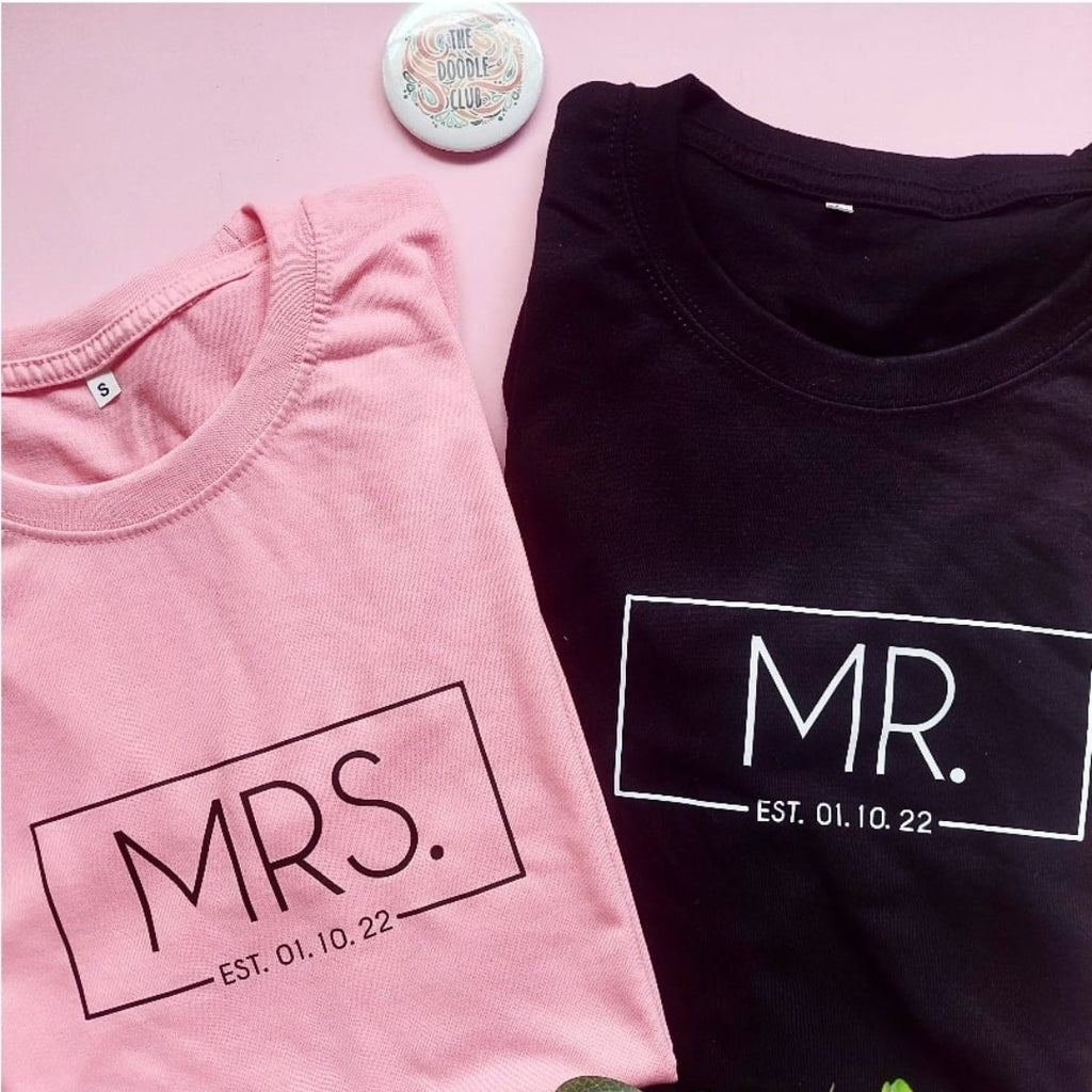 Mr. and Mrs. Anniversary Date Couple T-shirts (Pre-paid)