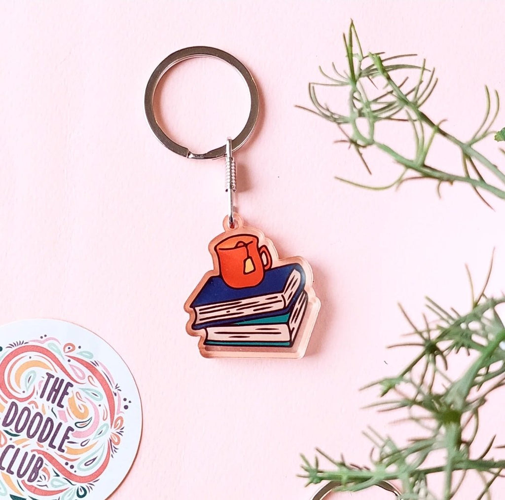 Books and Mug Acrylic Keychain