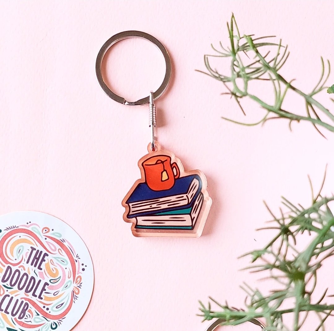 Books and Mug Acrylic Keychain
