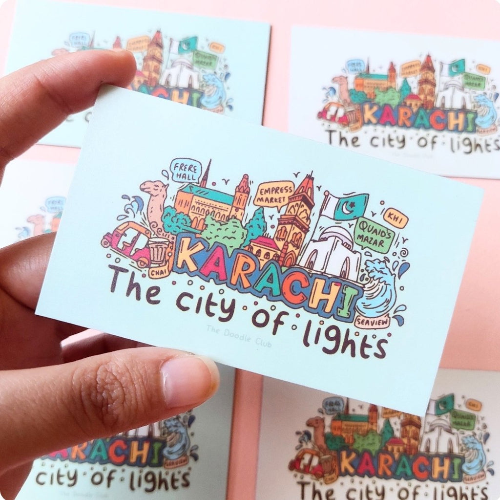 Karachi - The city of lights Mint Green Doodle Fridge Magnet