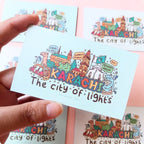 Karachi - The city of lights Mint Green Doodle Fridge Magnet