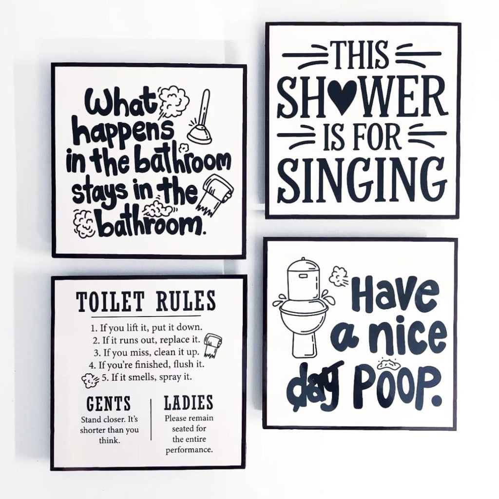 Set of 4 Funny Bathroom Crystal Square Frames (Pre-paid)