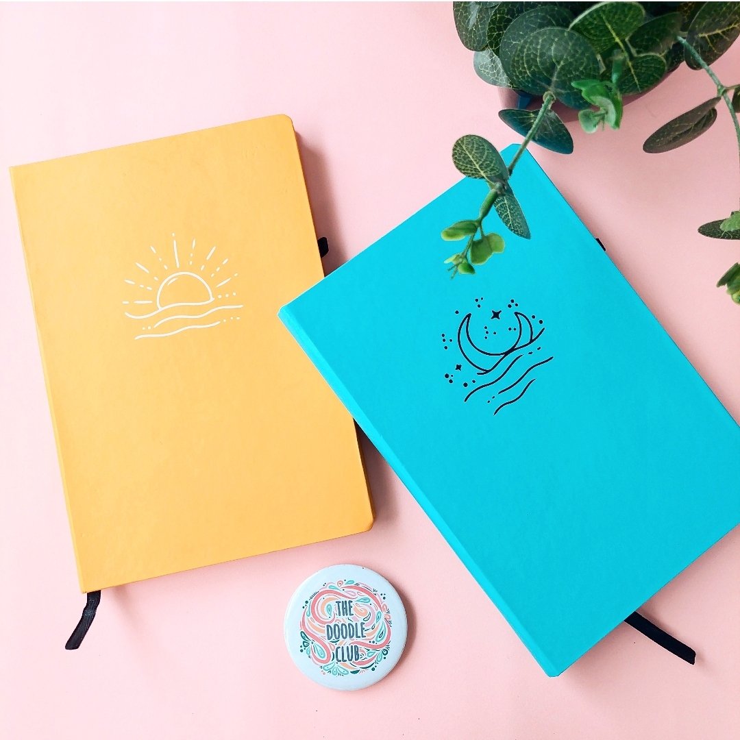 Set of 2 Yellow Sun and Turquoise Moon Ocean Journal Bundle