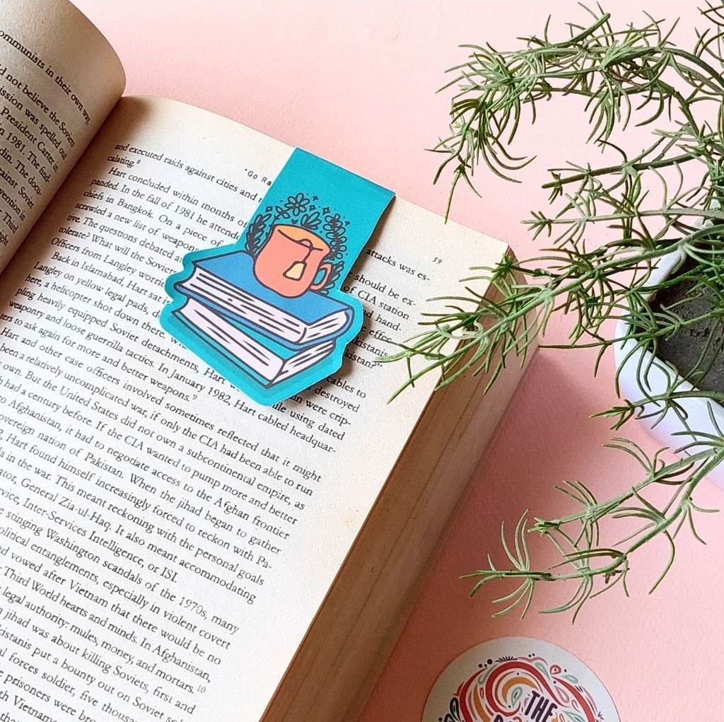 Books and mugs magnetic bookmark