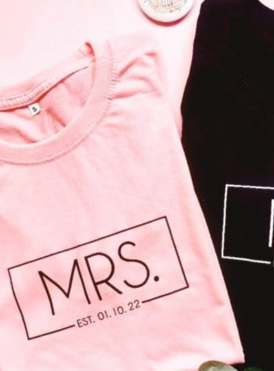 Mr. and Mrs. Anniversary Date Couple T-shirts (Pre-paid)