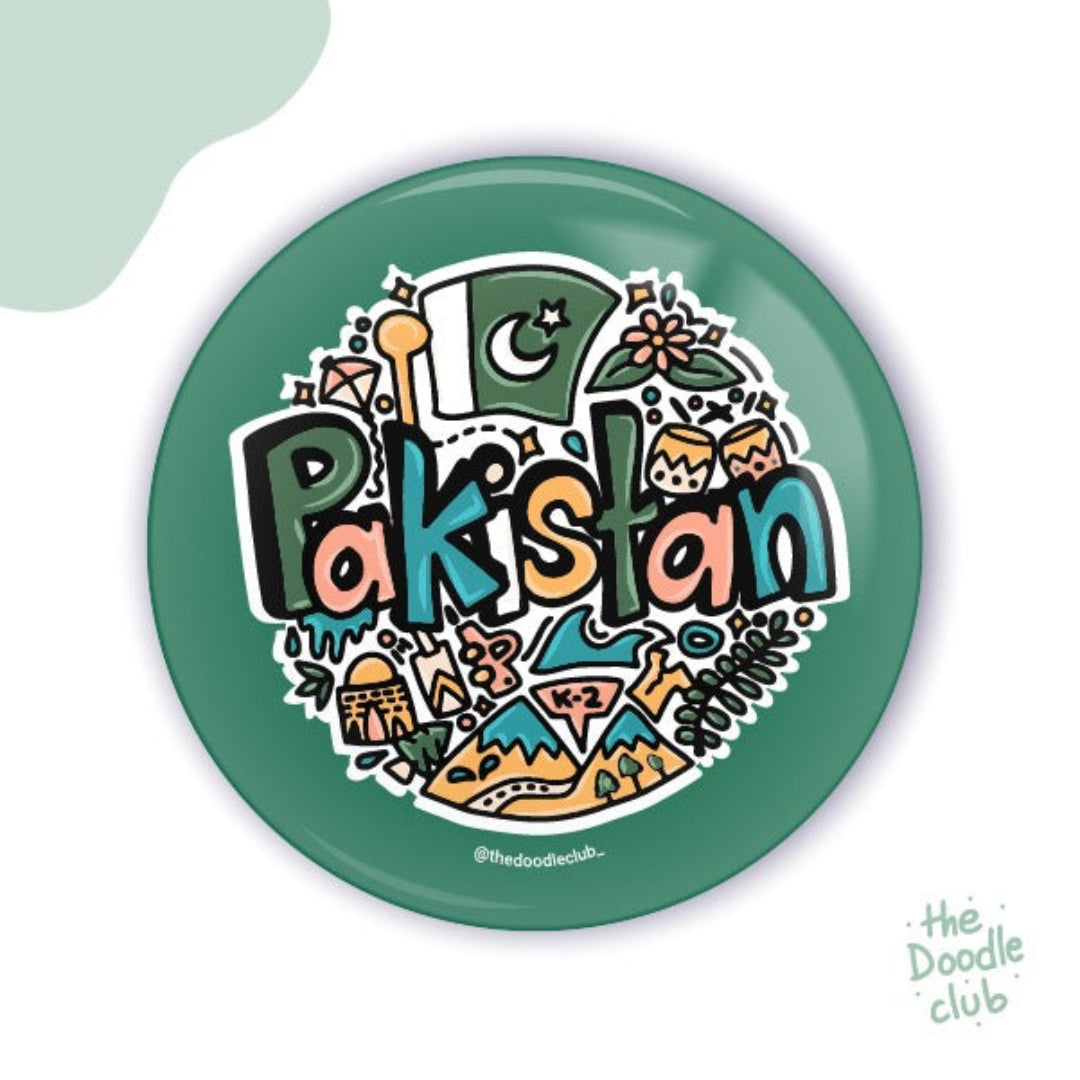 Pakistan Doodle Badge + Magnet