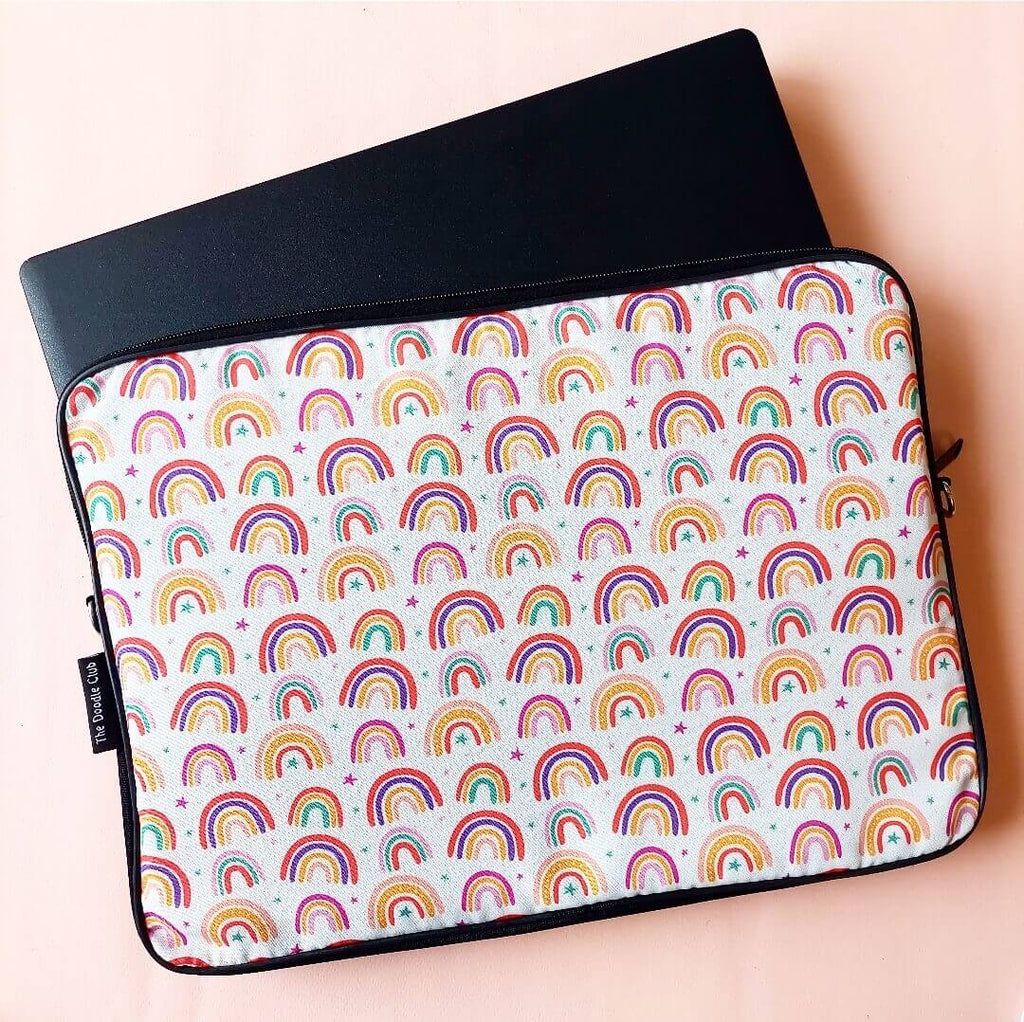 Rainbow Stars White Laptop Sleeve