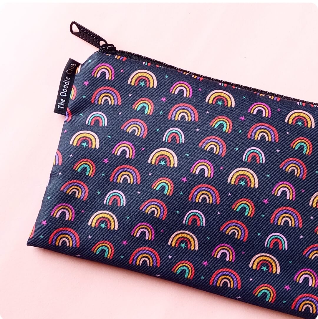 Rainbow Stars Dark Zipper Pouch