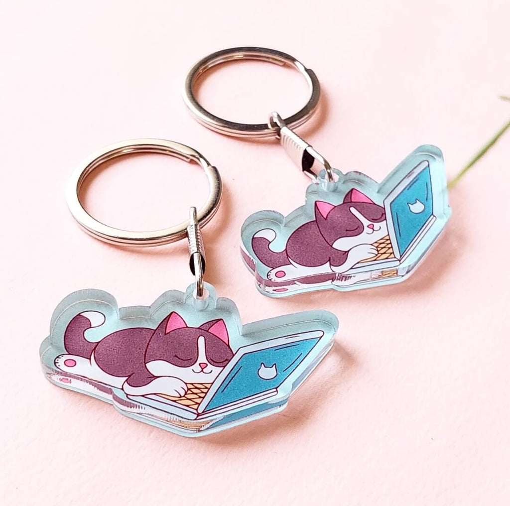 Sleeping cat on laptop Acrylic Keychain