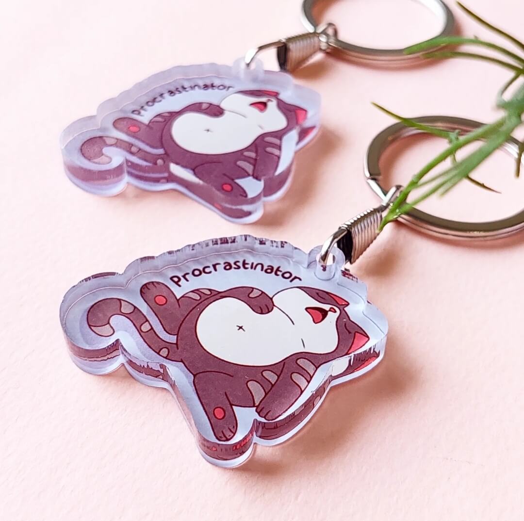 Procastinator Cat Acrylic Keychain