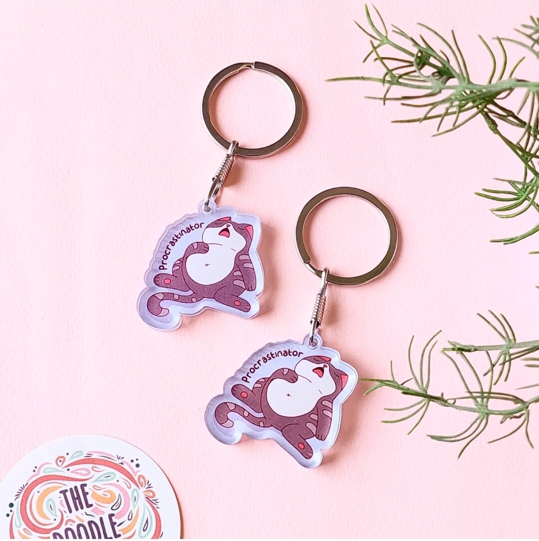 Procastinator Cat Acrylic Keychain