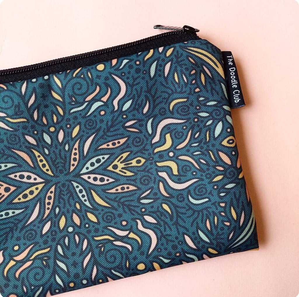 Teal Green Leaves Pouch
